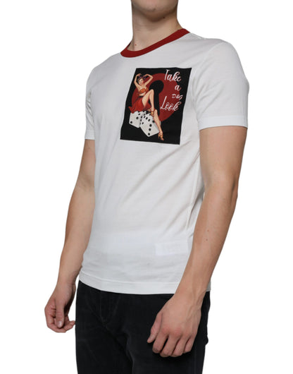 Dolce &amp; Gabbana – Weißes Baumwoll-T-Shirt mit Rundhalsausschnitt und grafischem Print