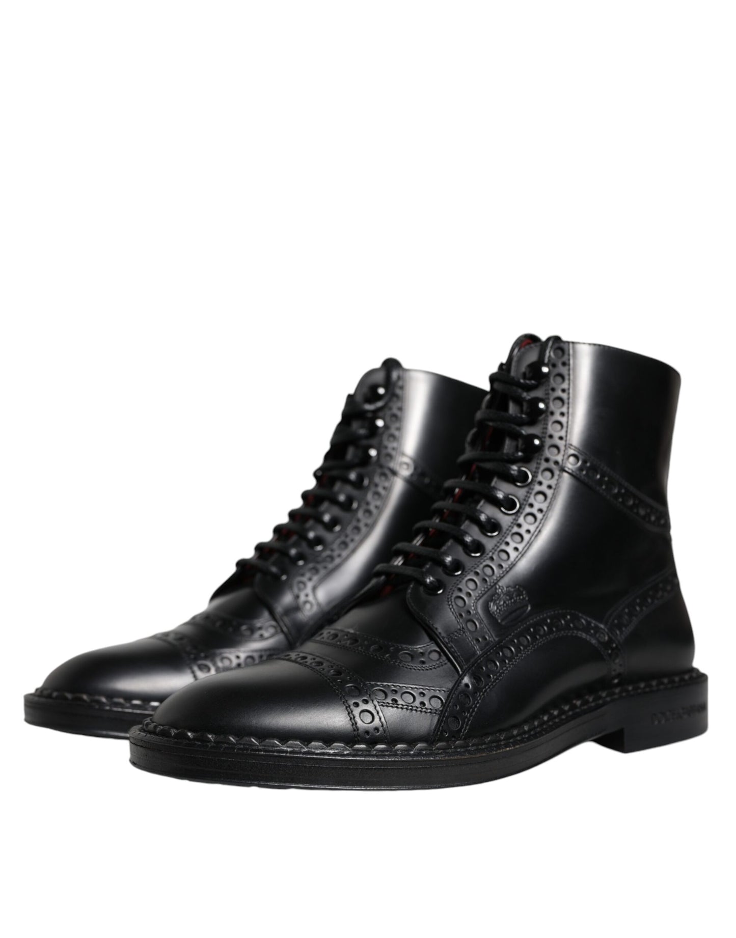 Dolce &amp; Gabbana – Schwarze, wadenlange Stiefel aus Leder mit Schnürung