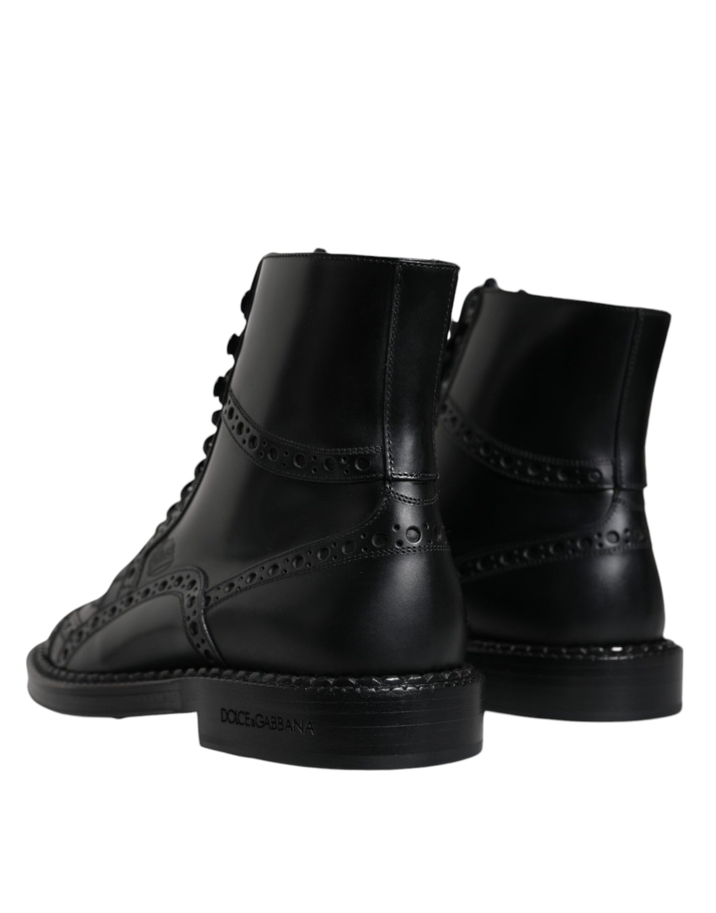 Dolce &amp; Gabbana – Schwarze, wadenlange Stiefel aus Leder mit Schnürung