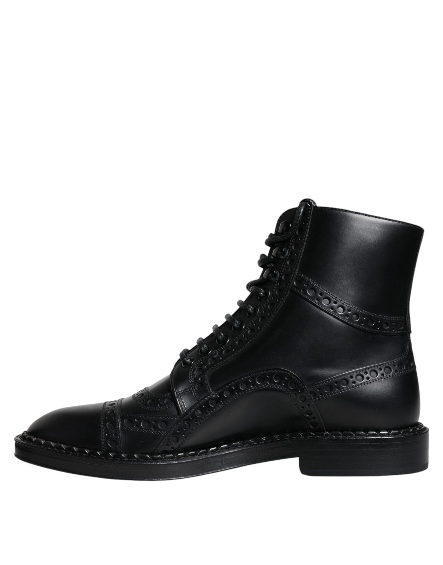 Dolce &amp; Gabbana – Schwarze, wadenlange Stiefel aus Leder mit Schnürung