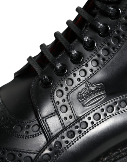 Dolce &amp; Gabbana – Schwarze, wadenlange Stiefel aus Leder mit Schnürung