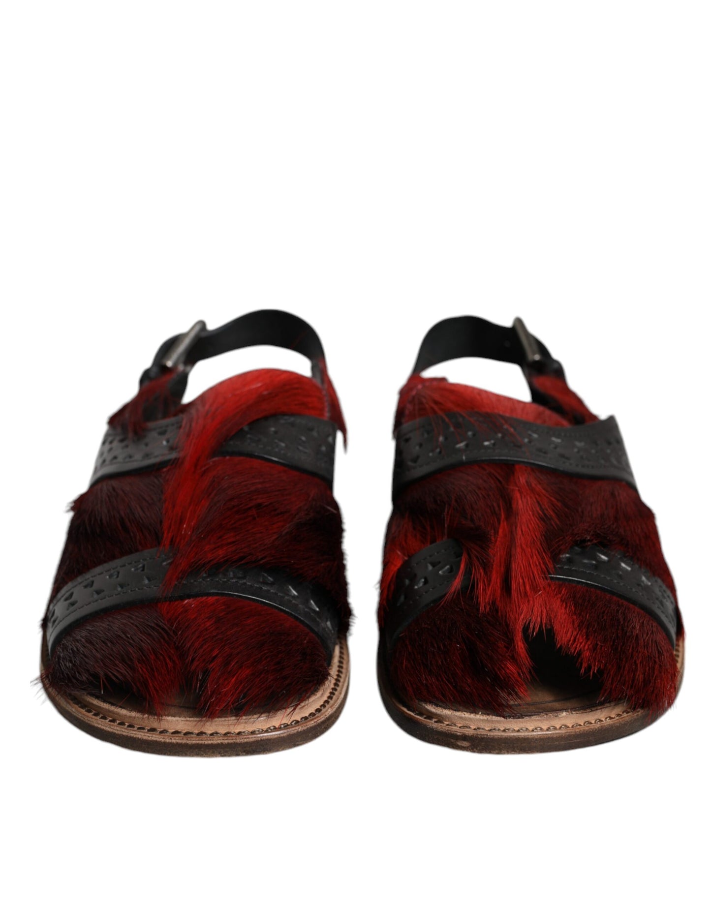 Dolce &amp; Gabbana Schwarz Rot Gazelle Haar Leder Sandalen Schuhe