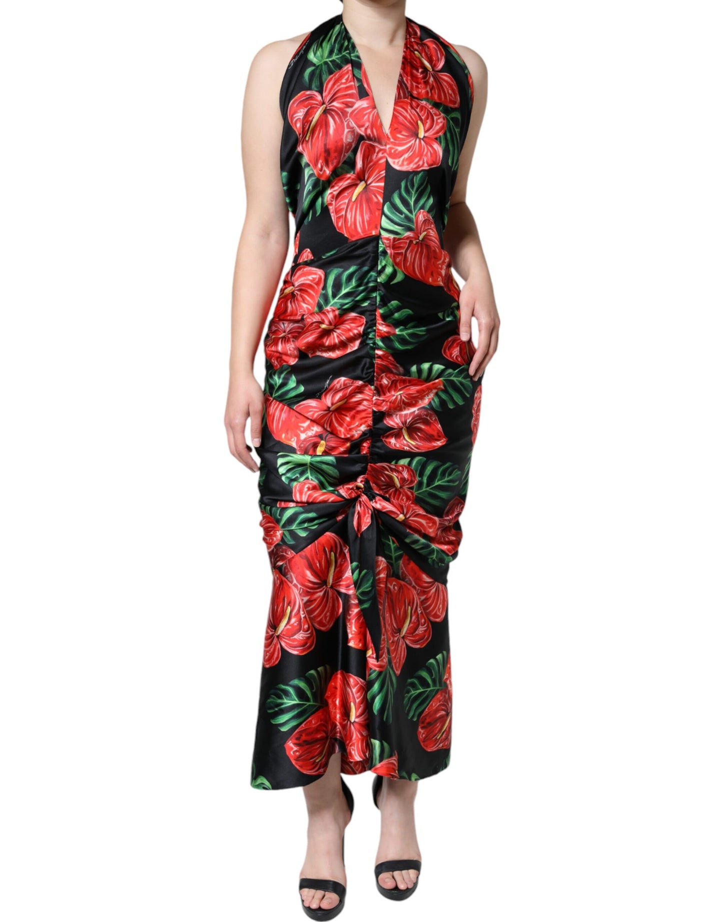 Dolce &amp; Gabbana – Schwarzes Maxi-Etuikleid mit tropischem Blumenmuster