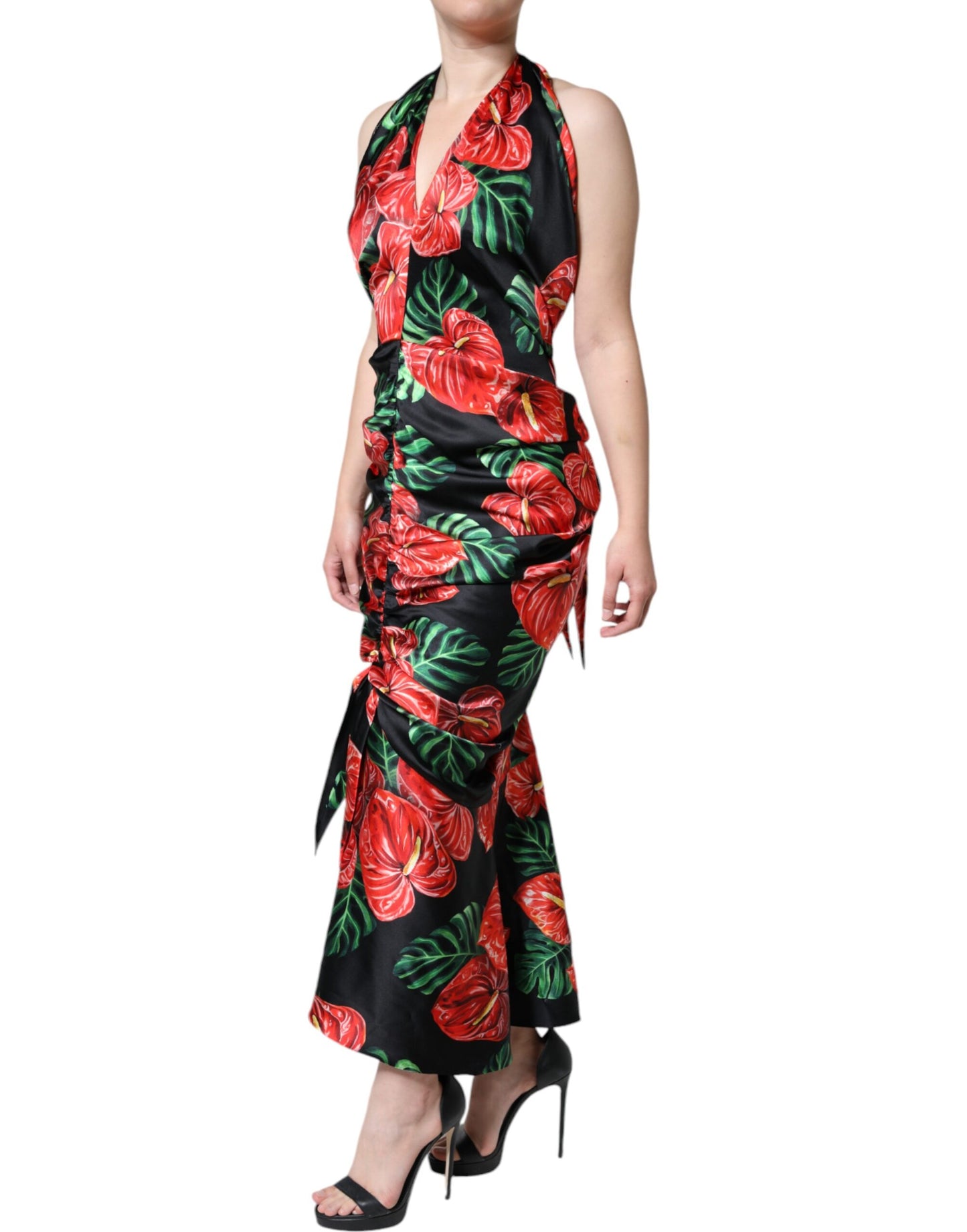 Dolce &amp; Gabbana – Schwarzes Maxi-Etuikleid mit tropischem Blumenmuster