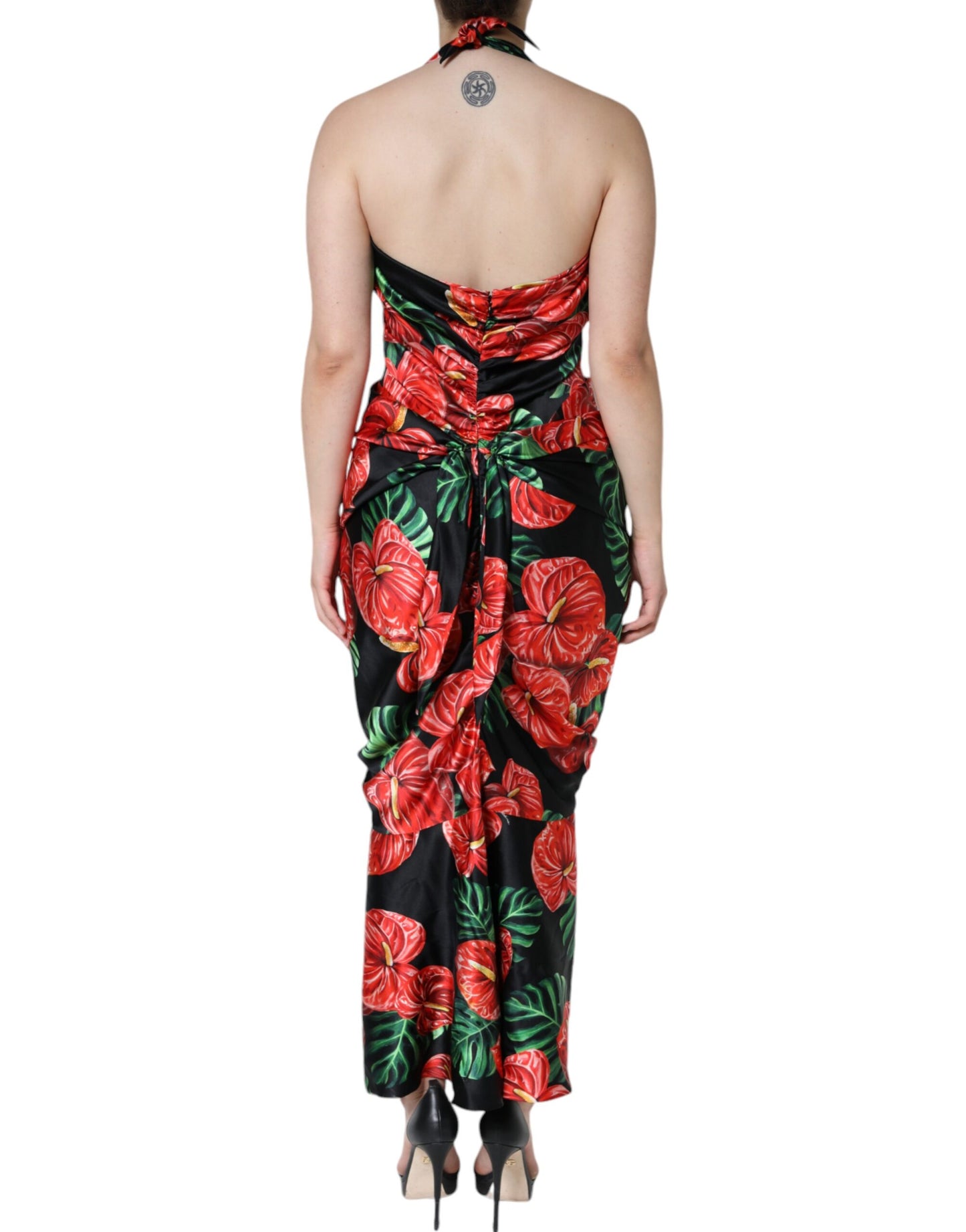 Dolce &amp; Gabbana – Schwarzes Maxi-Etuikleid mit tropischem Blumenmuster