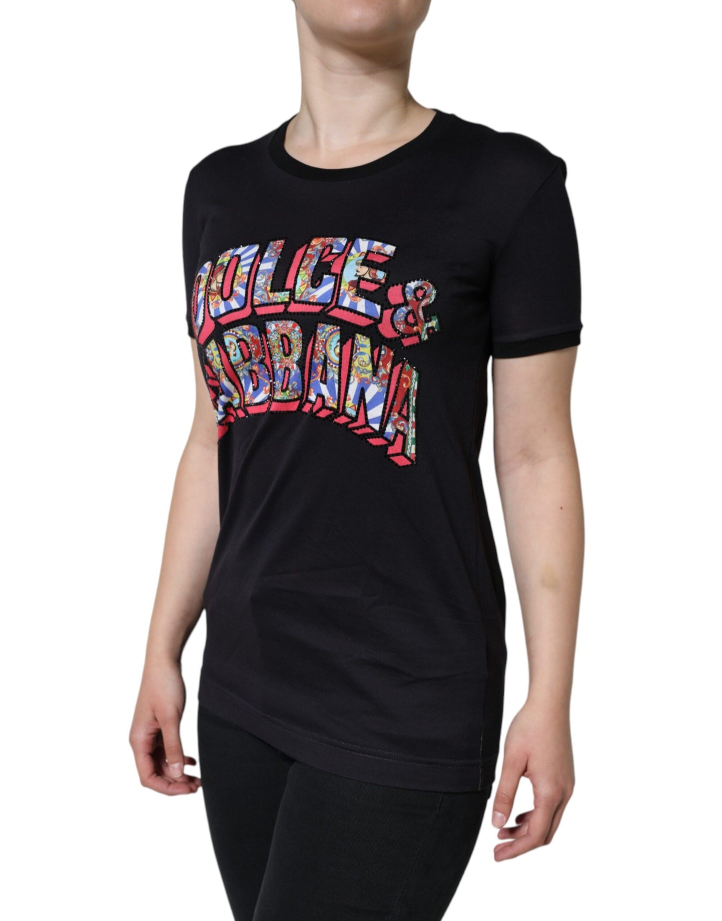 Dolce &amp; Gabbana – Schwarzes Rundhals-T-Shirt aus Baumwolle mit Logo-Print