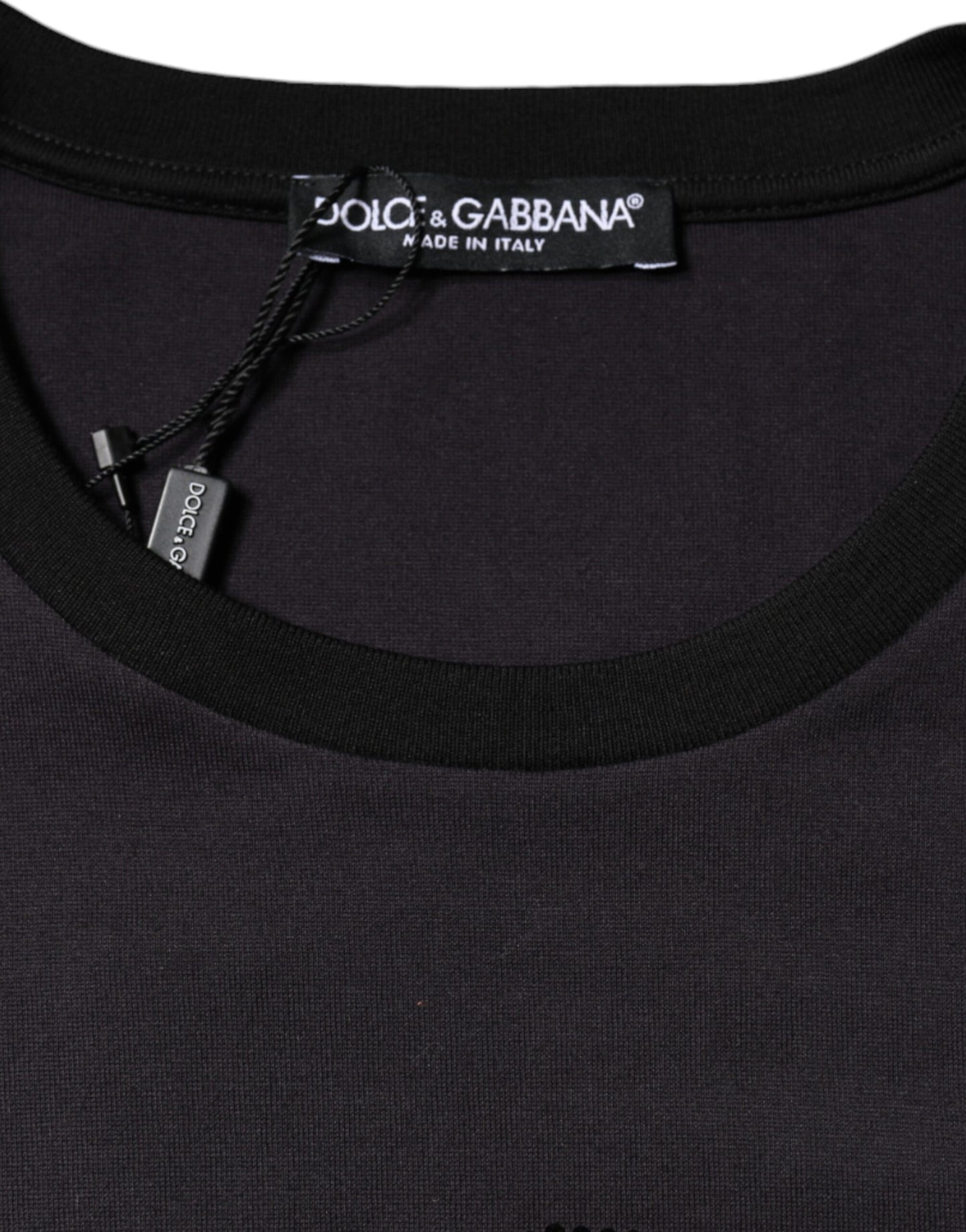 Dolce &amp; Gabbana – Schwarzes Rundhals-T-Shirt aus Baumwolle mit Logo-Print