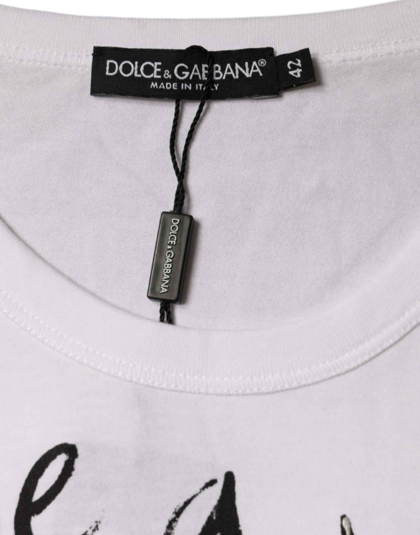 Dolce &amp; Gabbana – Weißes Rundhals-T-Shirt aus Baumwolle mit Logo-Print