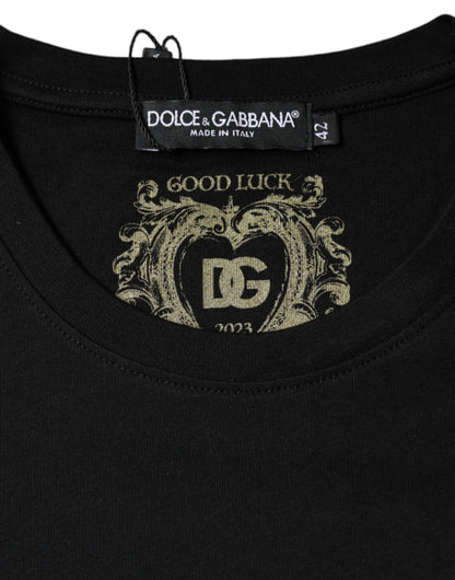 Dolce &amp; Gabbana – Schwarzes, kurzärmliges T-Shirt aus Baumwolle mit Rundhalsausschnitt