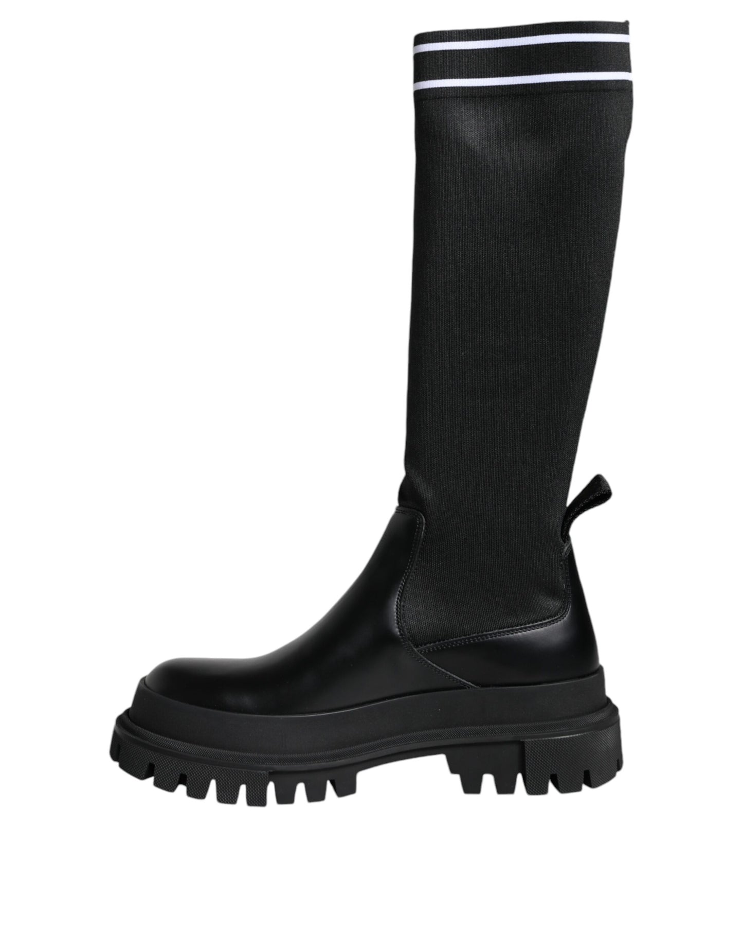 Dolce &amp; Gabbana Schwarz-Weiß-Polyester-Socken Hohe Stiefel Schuhe