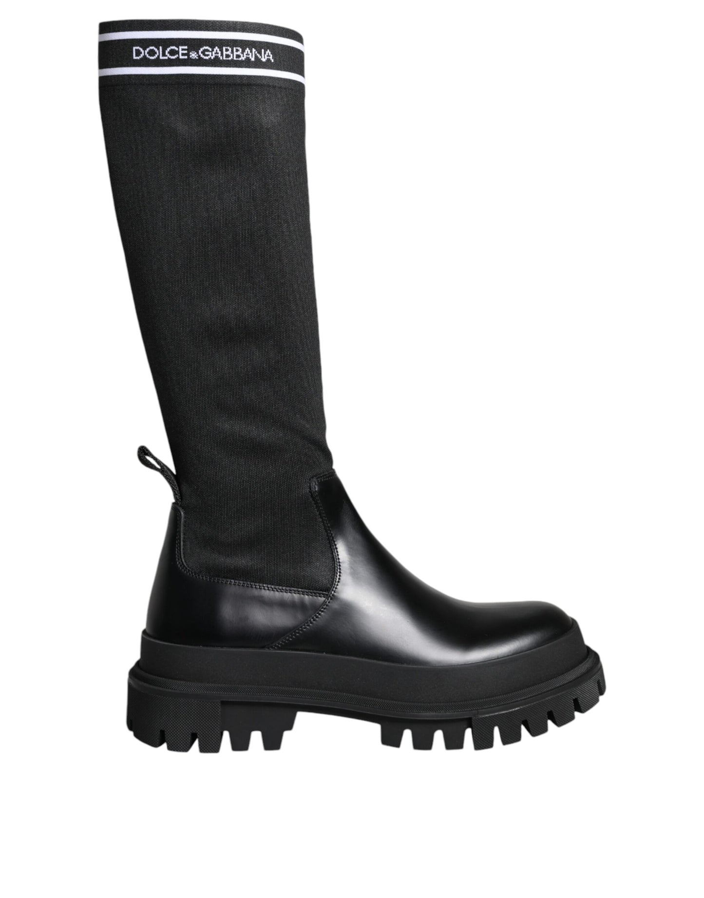 Dolce &amp; Gabbana Schwarz-Weiß-Polyester-Socken Hohe Stiefel Schuhe