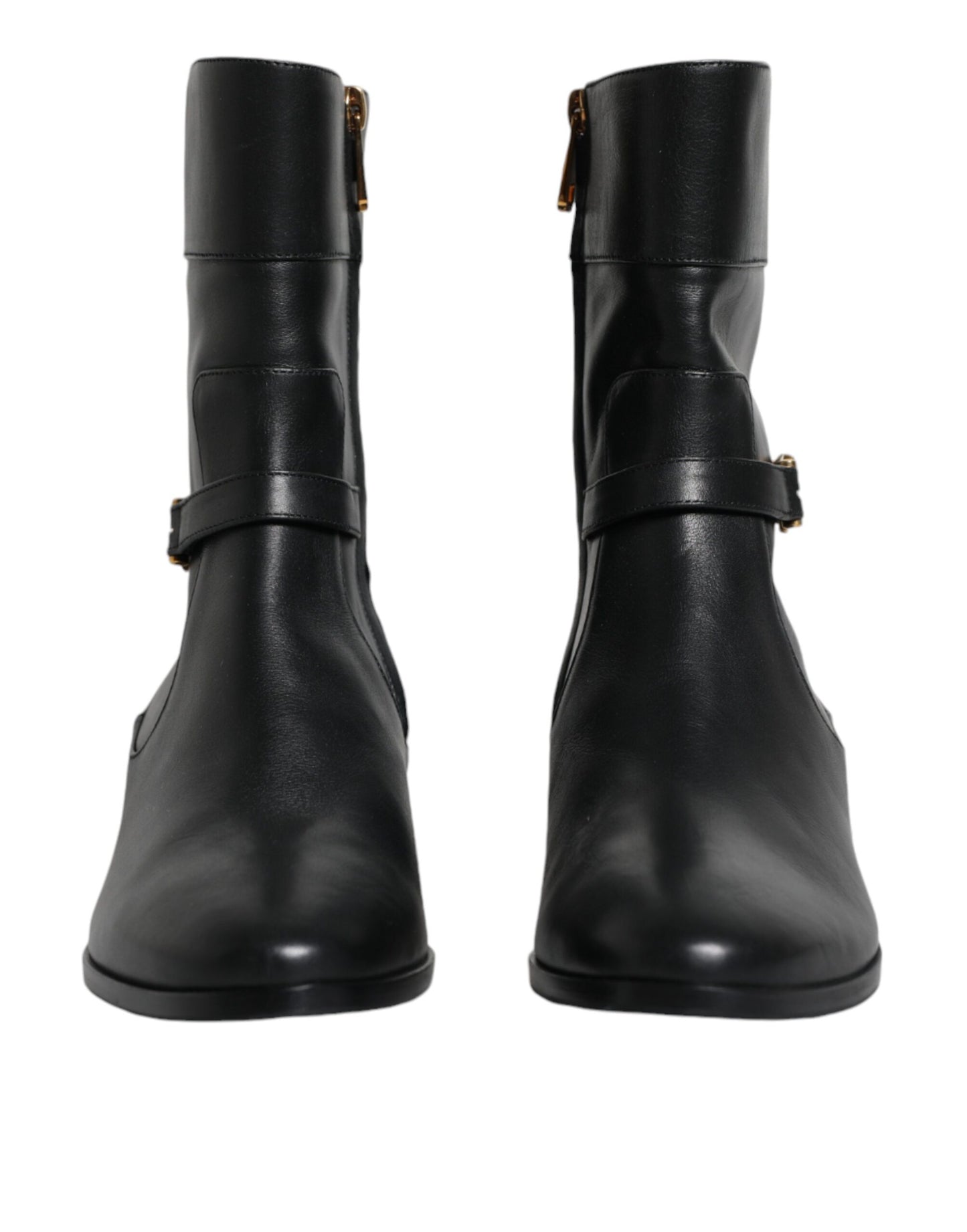 Dolce &amp; Gabbana – Wadenhohe Stiefel aus schwarzem Leder mit Logo