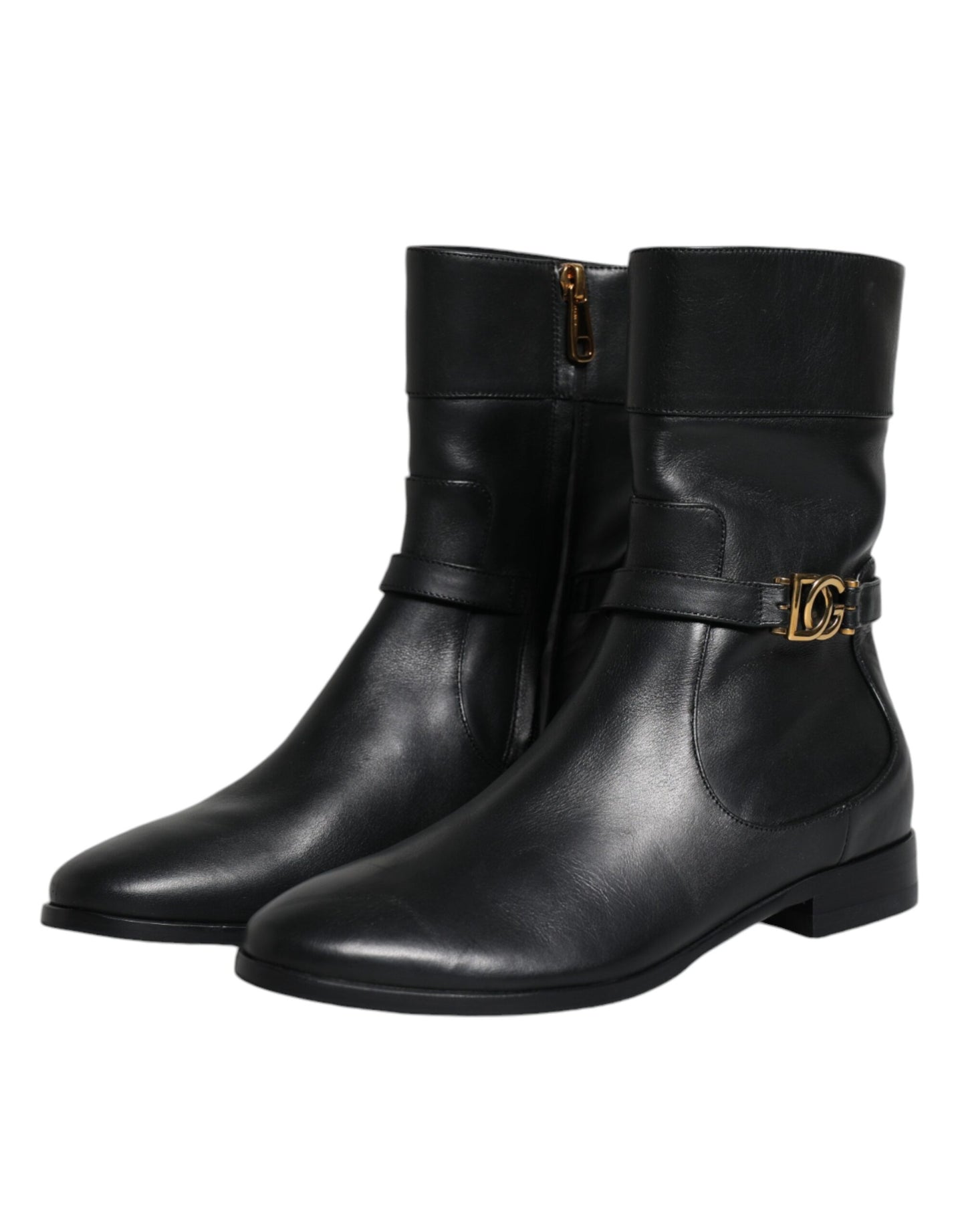 Dolce &amp; Gabbana – Wadenhohe Stiefel aus schwarzem Leder mit Logo