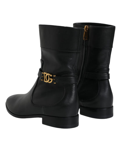 Dolce &amp; Gabbana – Wadenhohe Stiefel aus schwarzem Leder mit Logo