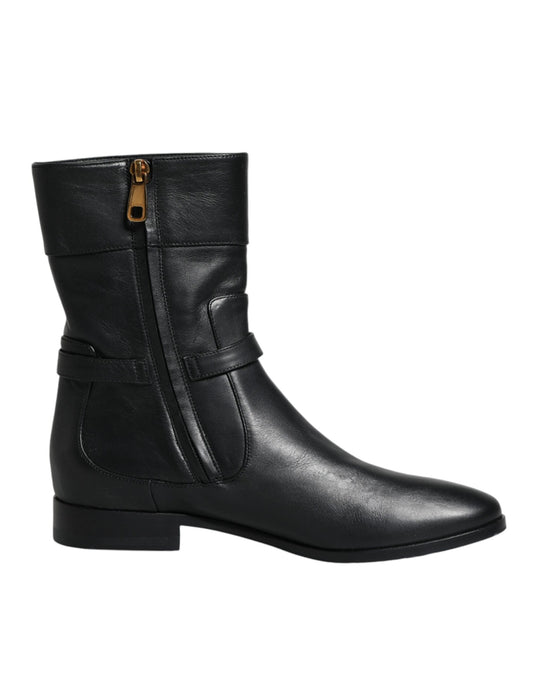 Dolce &amp; Gabbana – Wadenhohe Stiefel aus schwarzem Leder mit Logo