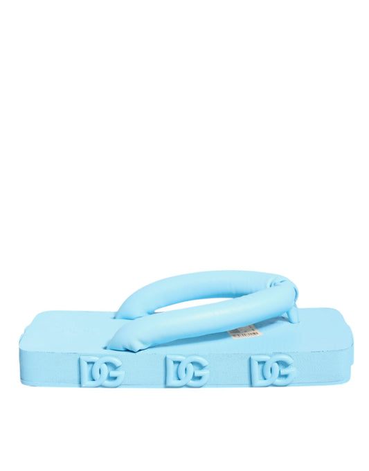 Dolce &amp; Gabbana Hellblaue Gummi-Slides Flats Sandalen Schuhe