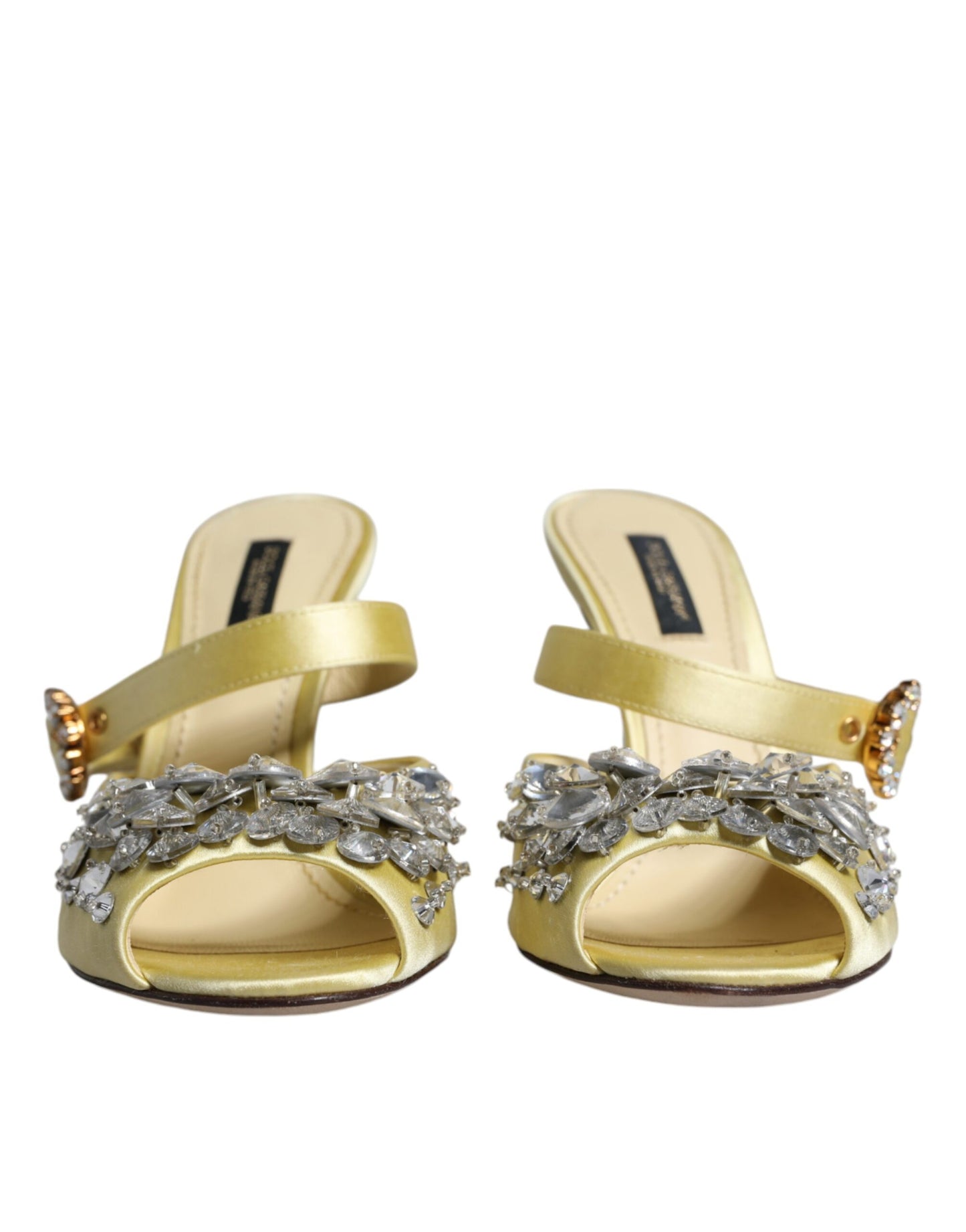 Dolce &amp; Gabbana Gelbe Kristall-Slides Heels Sandalen Schuhe