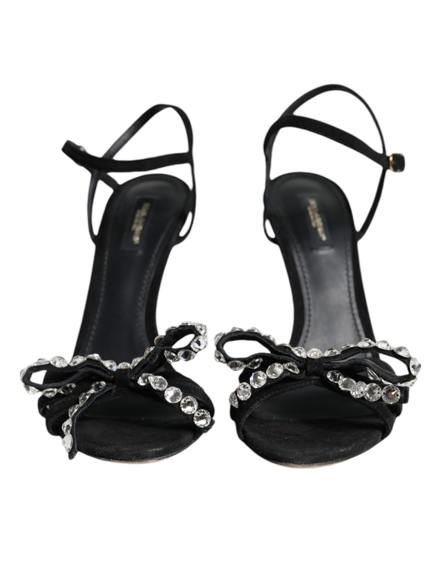 Dolce &amp; Gabbana Schwarze Ledersandalen mit Kristallschleife