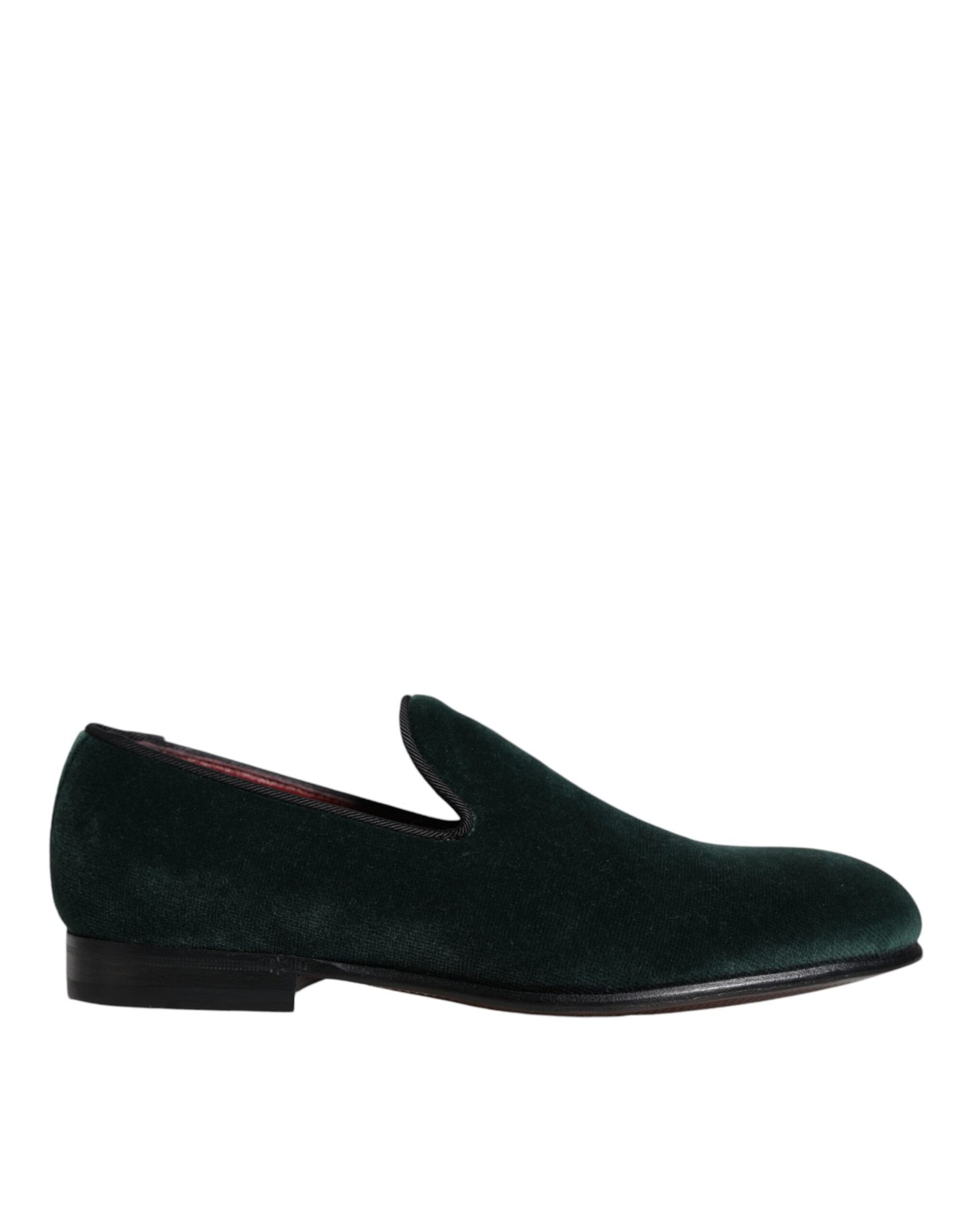 Dolce &amp; Gabbana – Grüne Slipper aus Samt mit flachen Schuhen