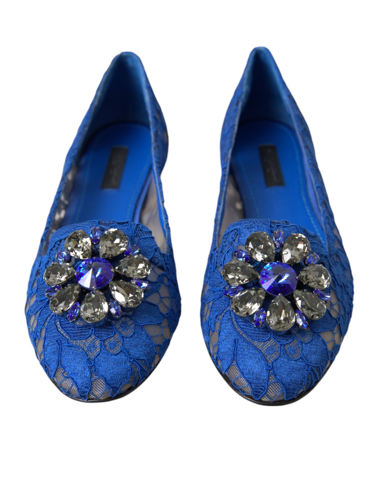 Dolce &amp; Gabbana Blaue Ballerinas mit Spitze und Kristallen