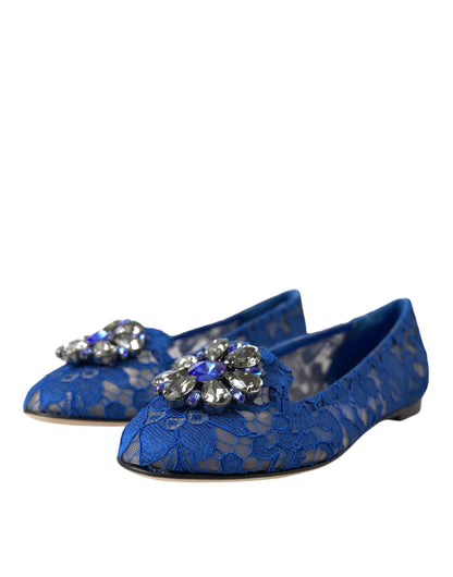 Dolce &amp; Gabbana Blaue Ballerinas mit Spitze und Kristallen