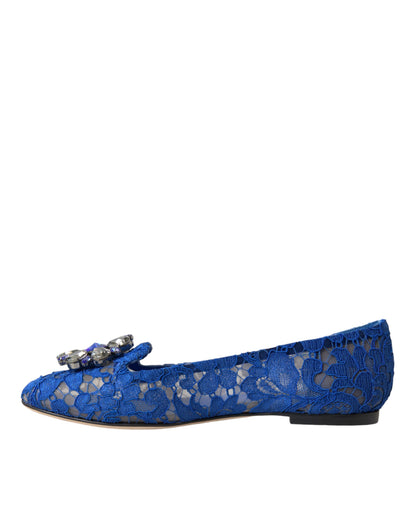 Dolce &amp; Gabbana Blaue Ballerinas mit Spitze und Kristallen