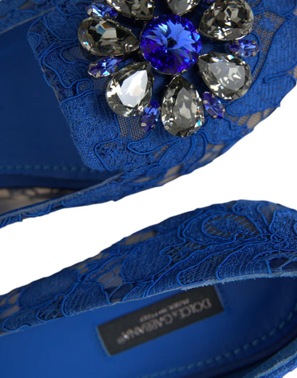 Dolce &amp; Gabbana Blaue Ballerinas mit Spitze und Kristallen