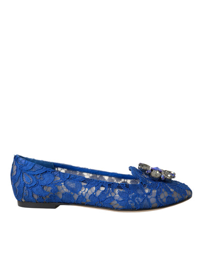 Dolce &amp; Gabbana Blaue Ballerinas mit Spitze und Kristallen