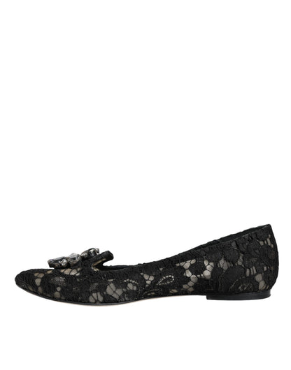 Dolce &amp; Gabbana – Schwarze Ballerinas mit Spitze und Kristallen, Halbschuhe