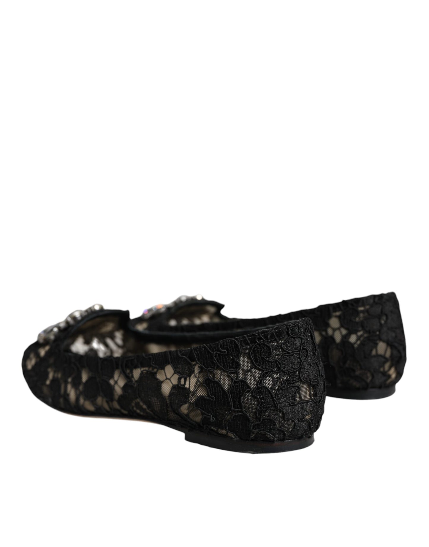 Dolce &amp; Gabbana – Schwarze Ballerinas mit Spitze und Kristallen, Halbschuhe