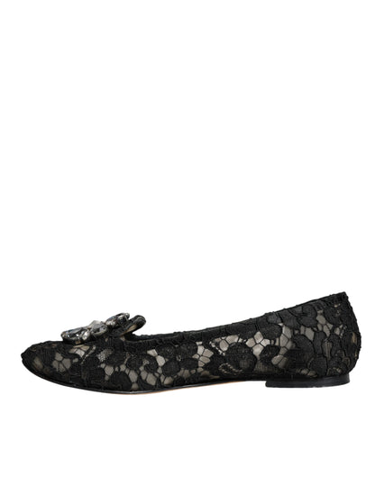 Dolce &amp; Gabbana – Schwarze Ballerinas mit Spitze und Kristallen, Halbschuhe