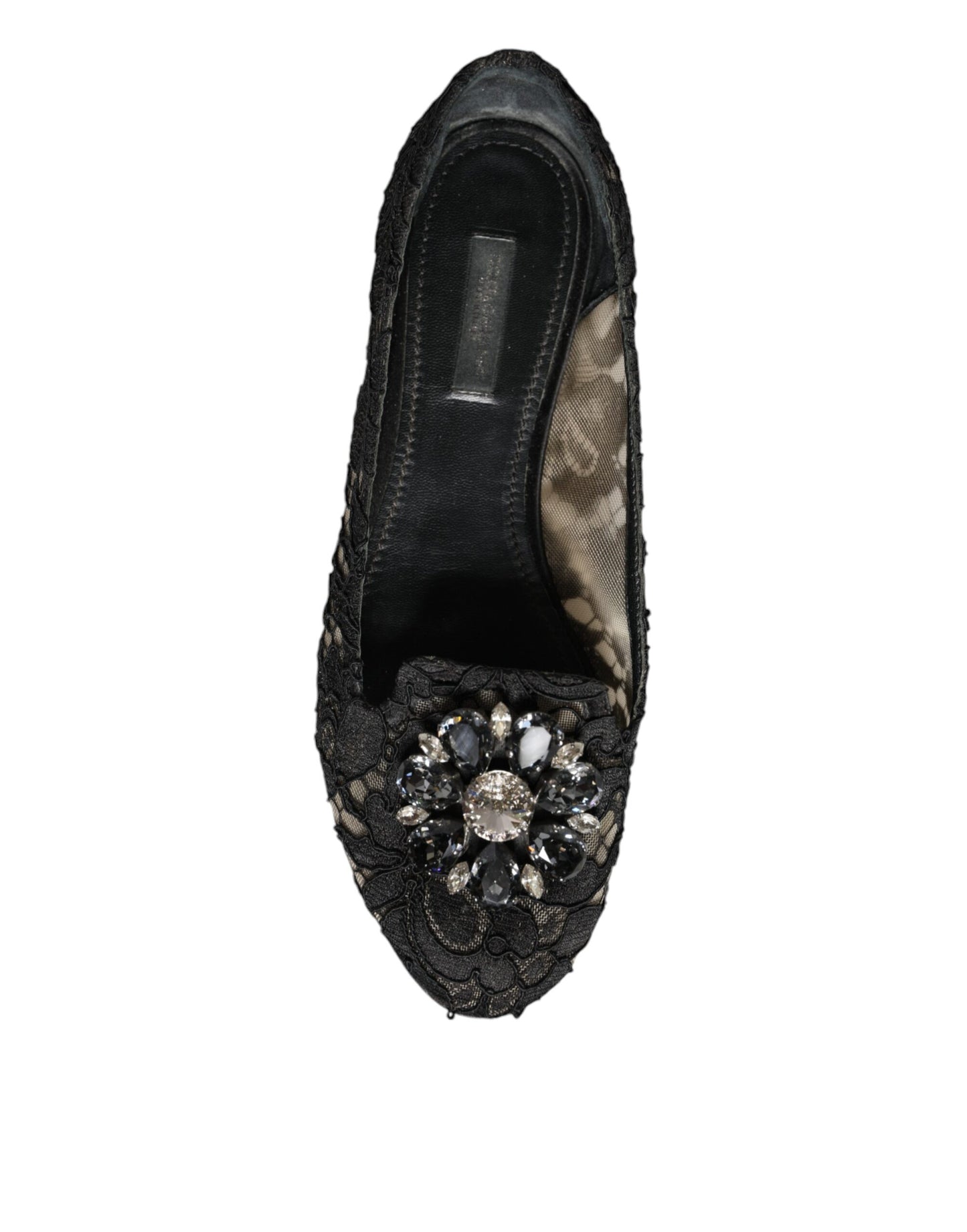 Dolce &amp; Gabbana – Schwarze Ballerinas mit Spitze und Kristallen, Halbschuhe