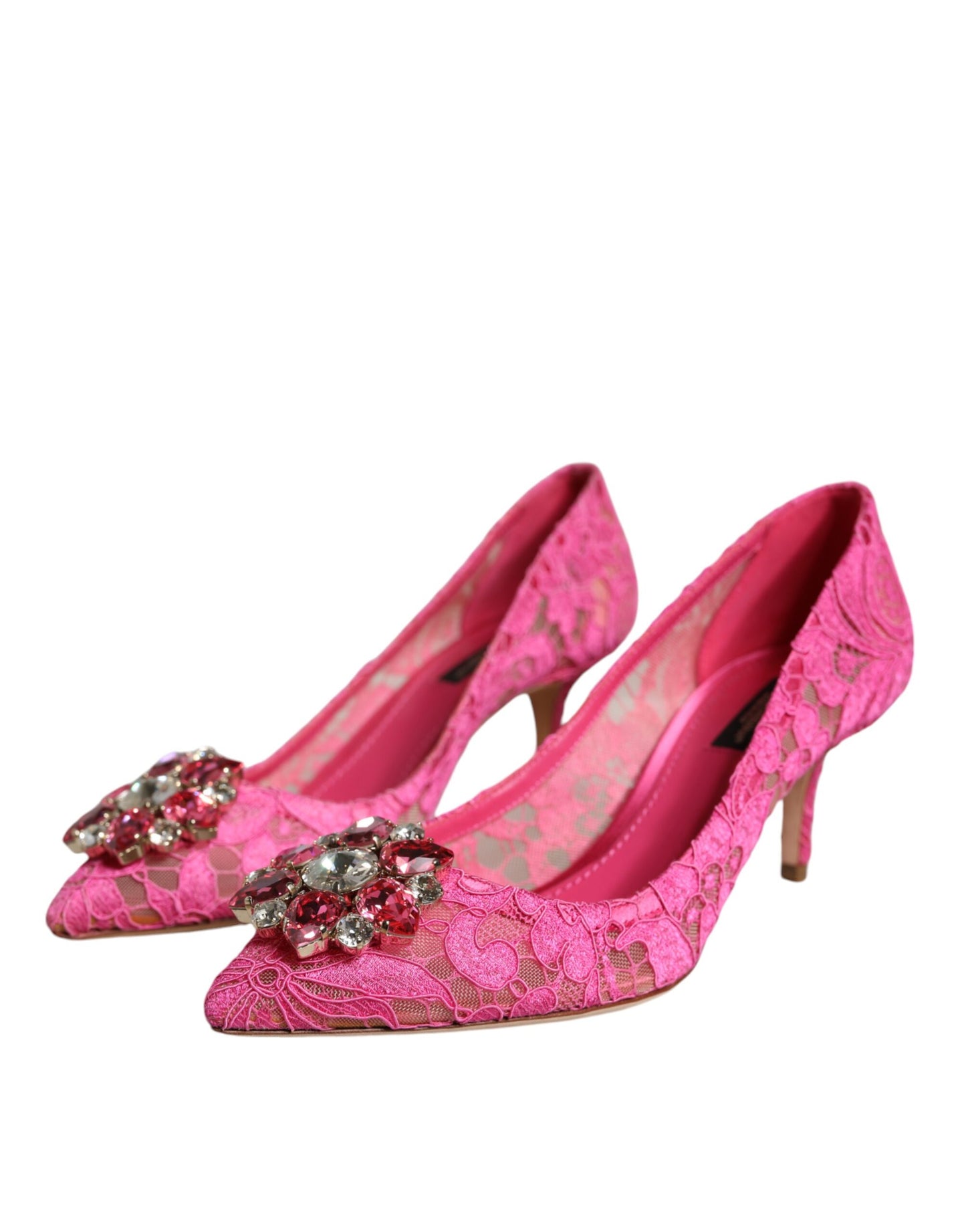 Dolce &amp; Gabbana – Taormina – Pumps mit Spitzen und Kristallen in Rosa