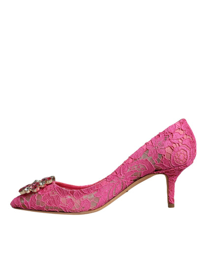 Dolce &amp; Gabbana – Taormina – Pumps mit Spitzen und Kristallen in Rosa