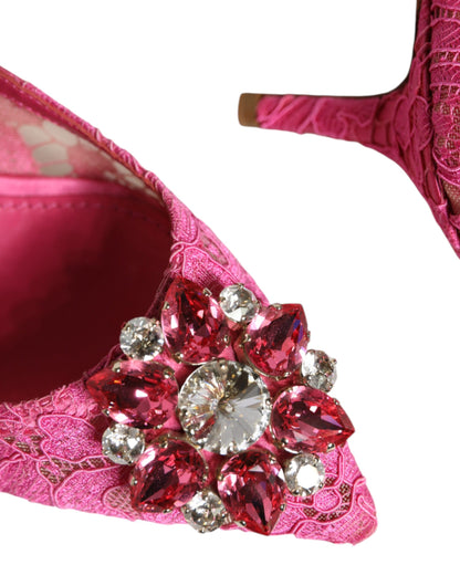 Dolce &amp; Gabbana – Taormina – Pumps mit Spitzen und Kristallen in Rosa