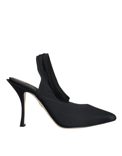 Dolce & Gabbana Black Jersey Stretch Heels Slingback Shoes