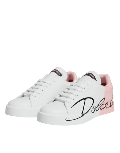 Dolce &amp; Gabbana – Portofino – Niedrige Sneakers in Weiß und Rosa