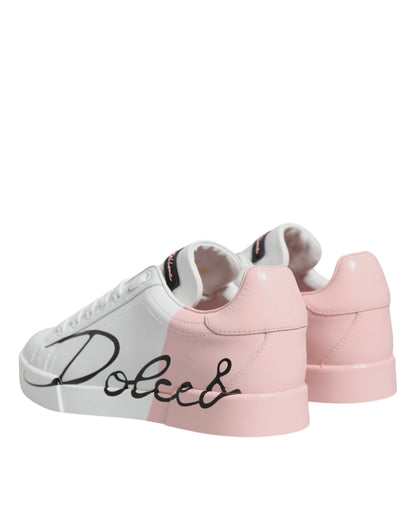 Dolce &amp; Gabbana – Portofino – Niedrige Sneakers in Weiß und Rosa