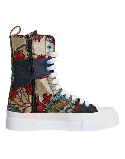 Dolce & Gabbana Multicolor Patchwork Logo High Top Sneakers Shoes