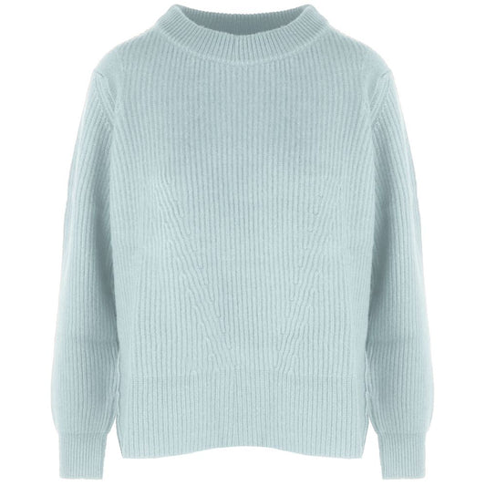 Malo Light Blue Cashmere Women Sweater with Ribbed Embroidery