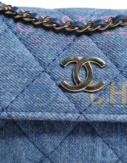 Chanel Denim Mood Flap Schultertasche mit Mikro-Logoaufdruck und Fransen