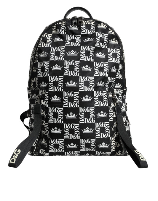 Dolce &amp; Gabbana – Rucksack aus Nylon mit DG-Kronenlogo, Schwarz/Weiß