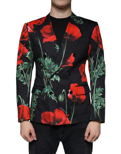 Dolce &amp; Gabbana – Schwarzer, zweireihiger Blazer mit Blumenmuster