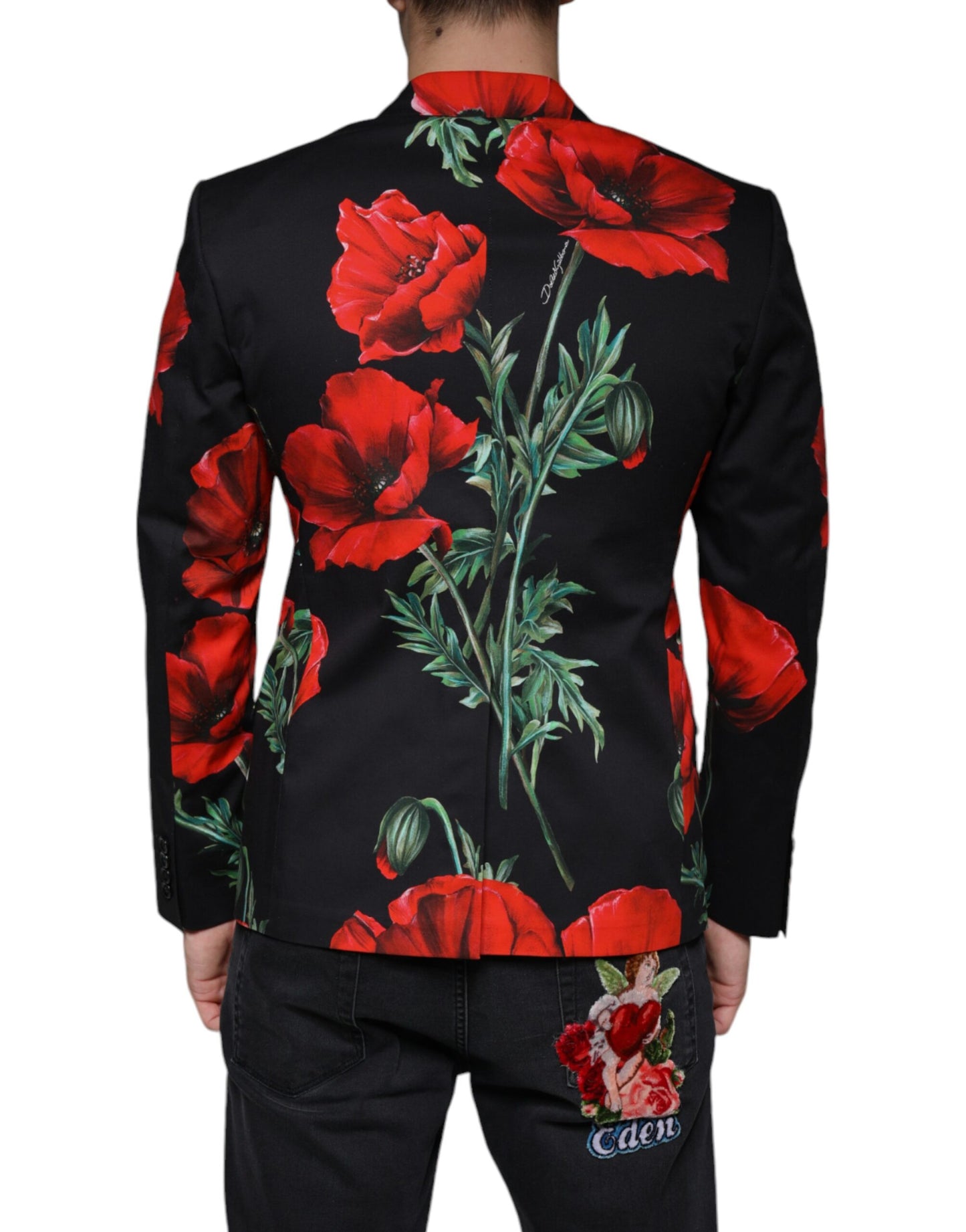 Dolce &amp; Gabbana – Schwarzer, zweireihiger Blazer mit Blumenmuster