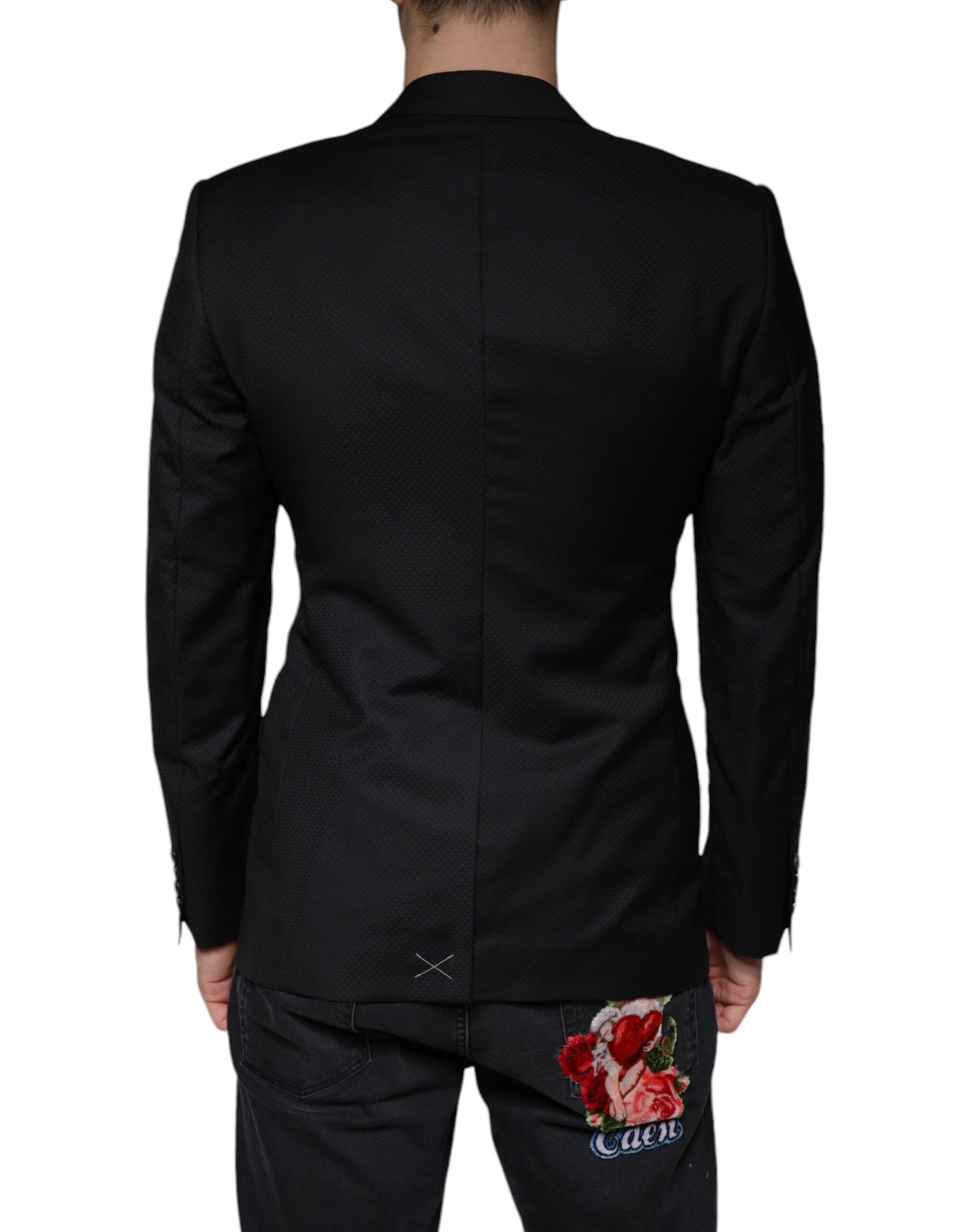 Dolce &amp; Gabbana - Schwarzer einreihiger Blazer mit MARTINI-Bienenmotiv