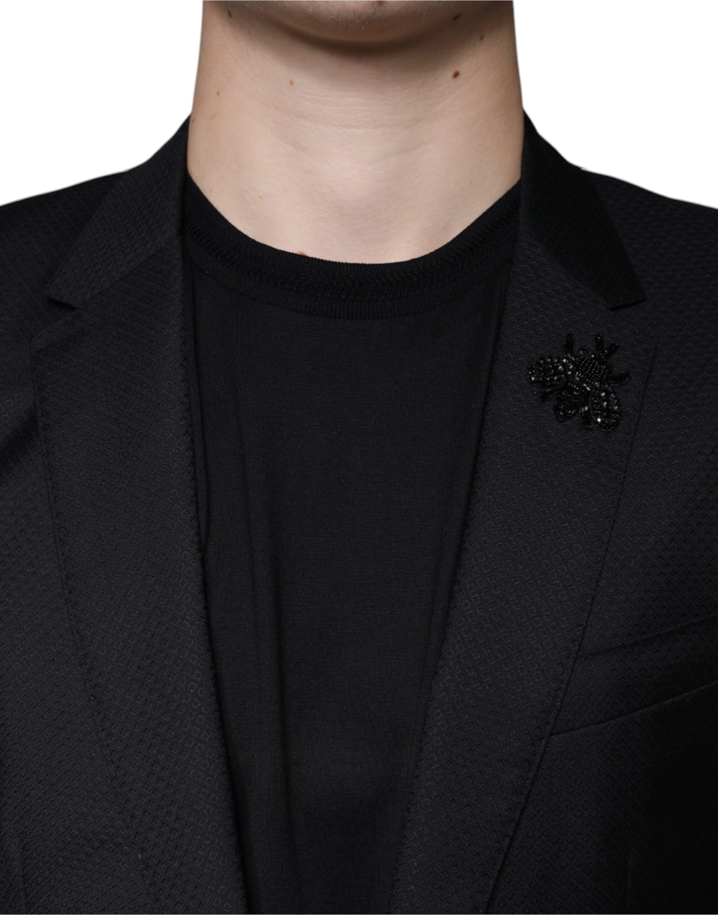 Dolce &amp; Gabbana - Schwarzer einreihiger Blazer mit MARTINI-Bienenmotiv