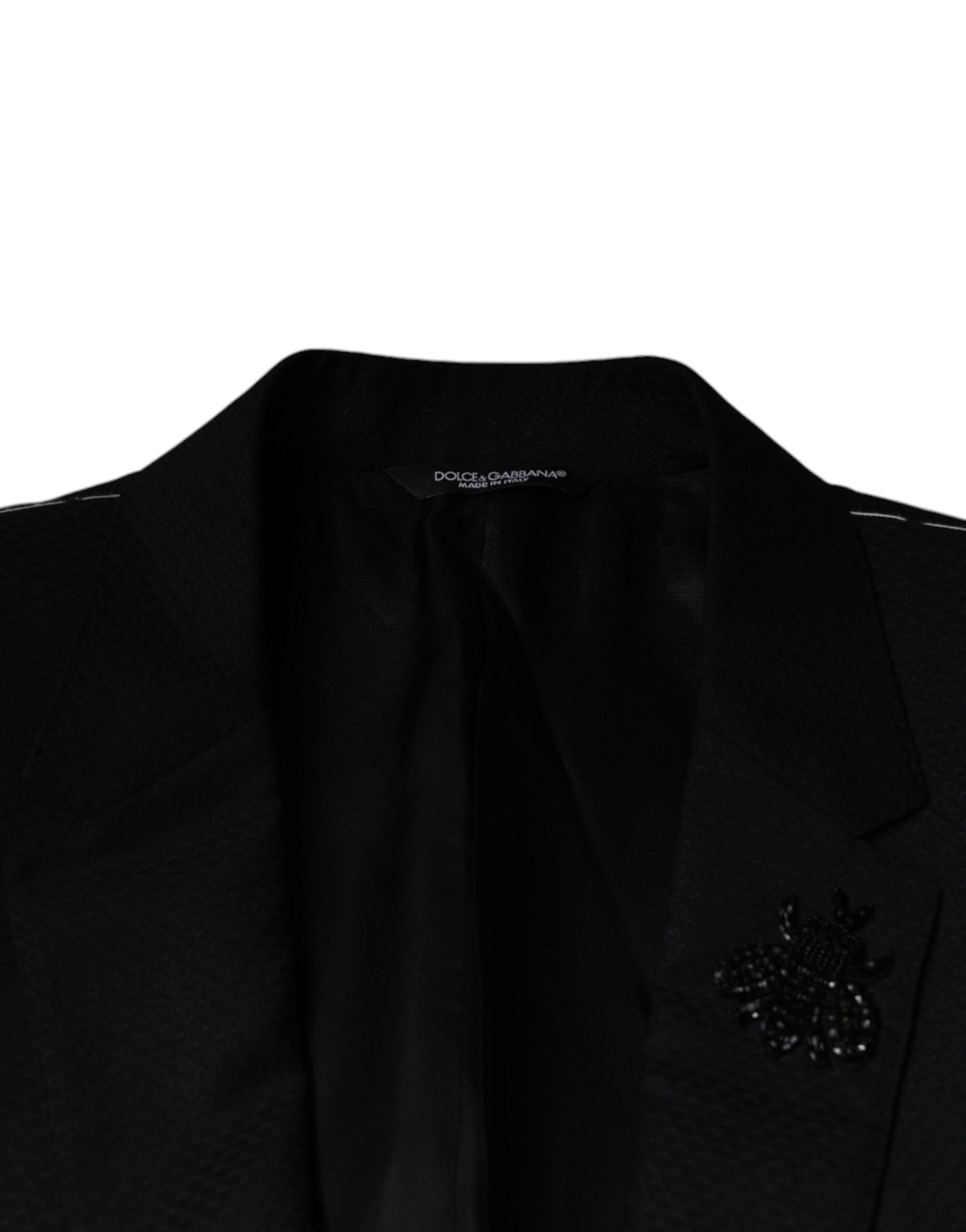 Dolce &amp; Gabbana - Schwarzer einreihiger Blazer mit MARTINI-Bienenmotiv