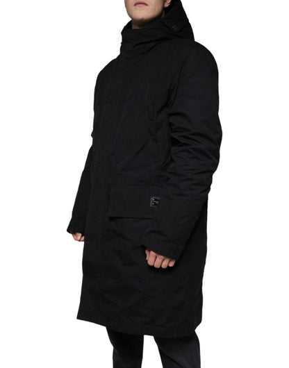 Dolce &amp; Gabbana – Schwarzer Parka aus Baumwolle mit Kapuze, Trenchcoat-Jacke