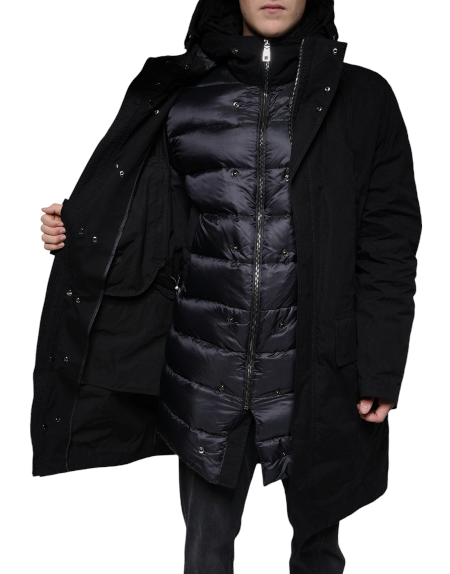 Dolce &amp; Gabbana – Schwarzer Parka aus Baumwolle mit Kapuze, Trenchcoat-Jacke