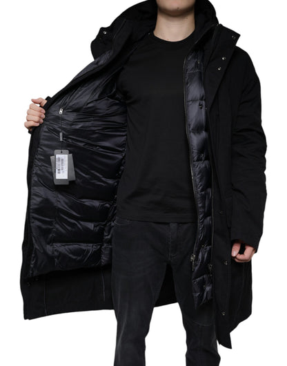 Dolce &amp; Gabbana – Schwarzer Parka aus Baumwolle mit Kapuze, Trenchcoat-Jacke